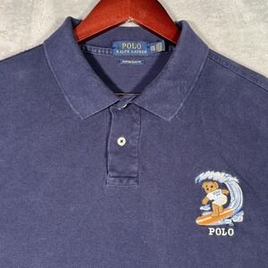 Polo Ralph Lauren Polo Shirt Mens 2XL Blue Surfing Polo Bear Custom Slim Fit
